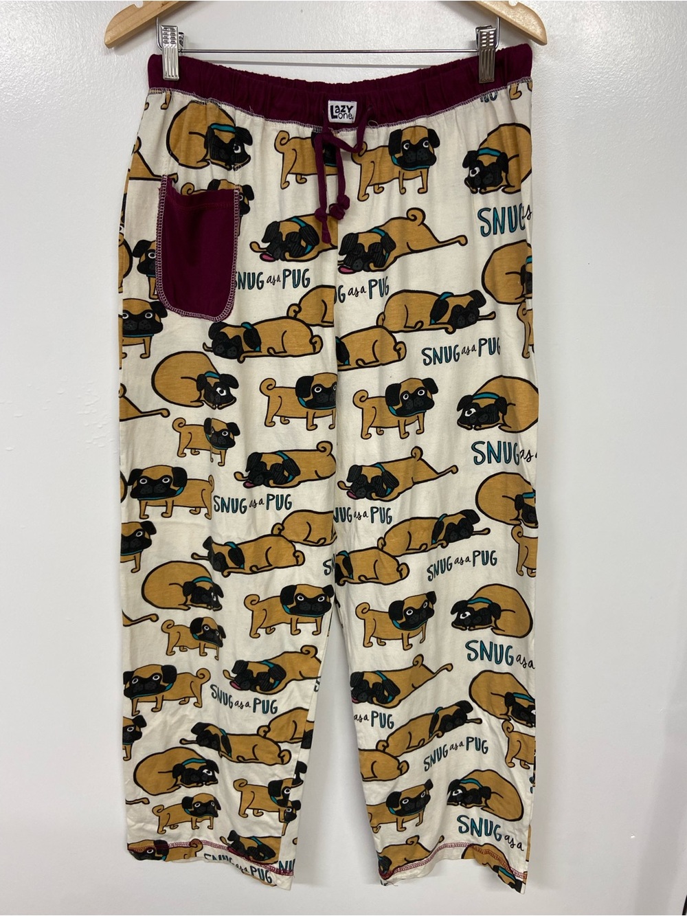 Lazy One Adult "Snug as a Pug" Cream and Brown Pajama Pants Size M
